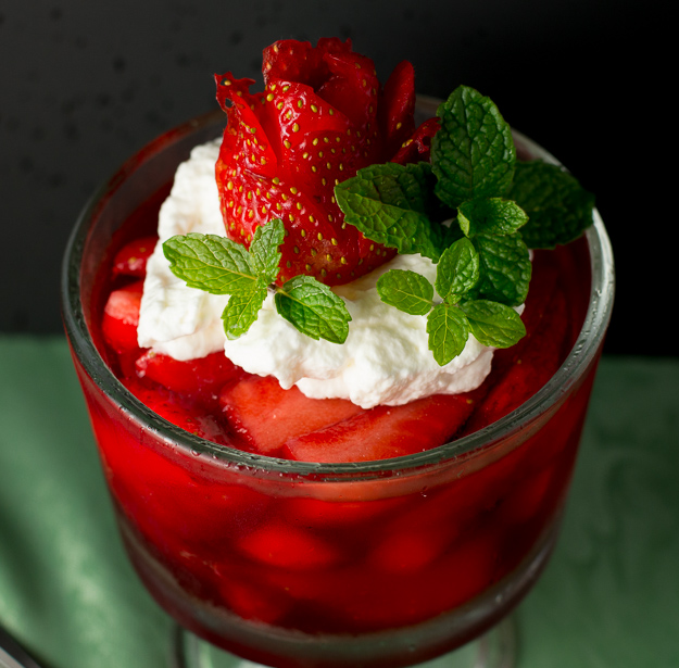 Strawberry Jello with Rose Whipped Cream