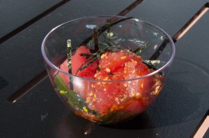 Tuna Poke w/ Seaweed Salad & Nori Strings    